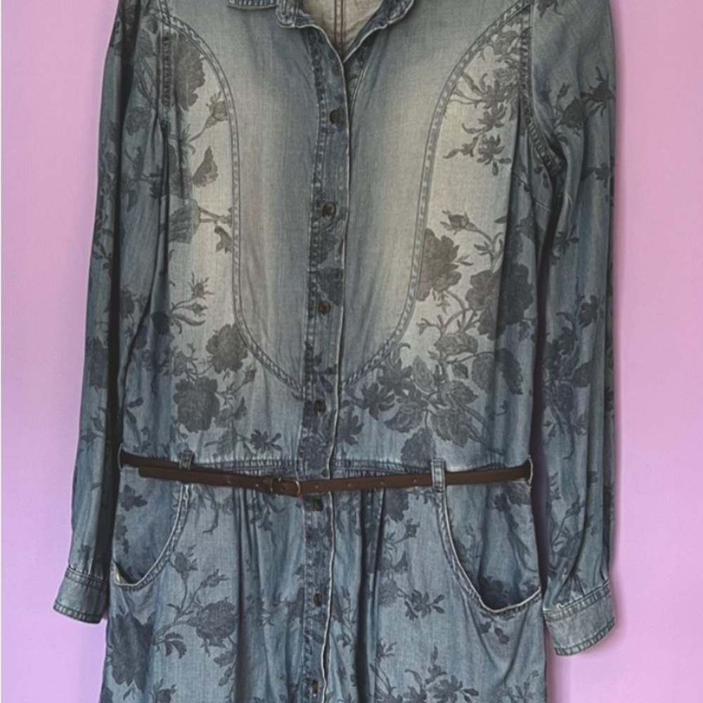 AEO Floral Denim Long Sleeve Shirtdress - Picture 2 of 5